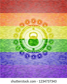 kettlebell icon on mosaic background with the colors of the LGBT flag