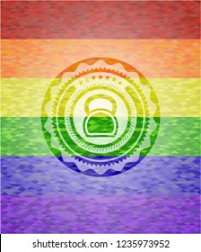 kettlebell icon on mosaic background with the colors of the LGBT flag