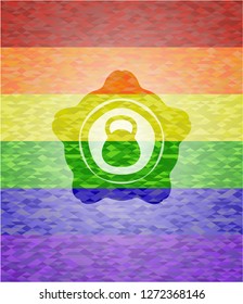 kettlebell icon on mosaic background with the colors of the LGBT flag