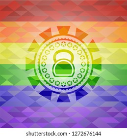 kettlebell icon on mosaic background with the colors of the LGBT flag