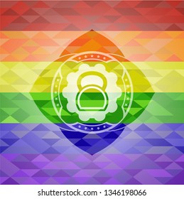 kettlebell icon on mosaic background with the colors of the LGBT flag