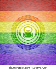 kettlebell icon on mosaic background with the colors of the LGBT flag