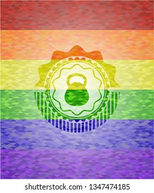 kettlebell icon on mosaic background with the colors of the LGBT flag