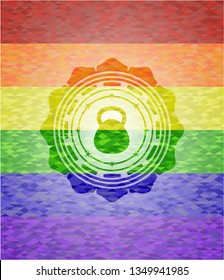 kettlebell icon on mosaic background with the colors of the LGBT flag