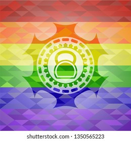 kettlebell icon on mosaic background with the colors of the LGBT flag