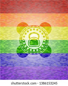 kettlebell icon on mosaic background with the colors of the LGBT flag