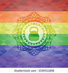 kettlebell icon on mosaic background with the colors of the LGBT flag