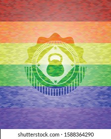 kettlebell icon on mosaic background with the colors of the LGBT flag