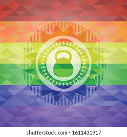 kettlebell icon on mosaic background with the colors of the LGBT flag