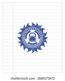efecto de lápiz de icono de kettlebell. Tinta azul. Ilustración vectorial. Detallado. 