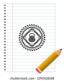 kettlebell icon pencil emblem. Vector Illustration. Detailed.