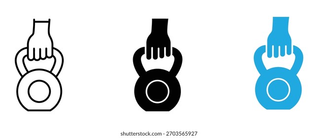 Kettlebell icon set.  a common piece of gym equipment. Perfect for fitness, exercise, and health related designs. Isolated on white background.