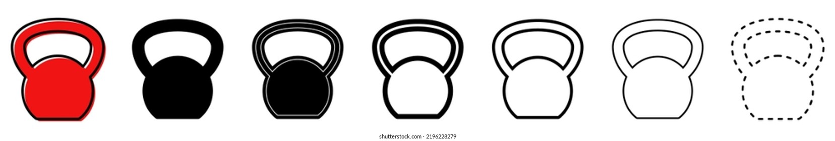 Kettlebell Icon. Set Of Different Icons Of Kettlebell. Vector Illustration. Kettlebell For A Sports Hall. Black Signs