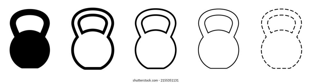 Kettlebell icon. Set of different kettlebell. Vector illustration. Kettlebell for a sports hall. Black linear signs