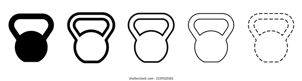 Kettlebell Icon. Set Of Different Kettlebell. Vector Illustration. Kettlebell For A Sports Hall. Black Linear Signs