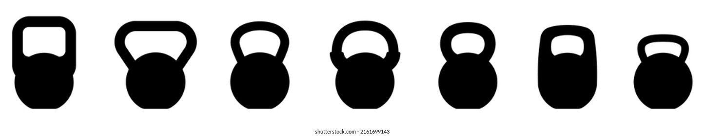 Kettlebell Icon. Set Of Different Kettlebell. Vector Illustration. Kettlebell For A Sports Hall. Black Signs