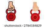 Kettlebell icon set. Illustration of hands holding kettlebells, symbolizing strength and fitness. vector icon on white background