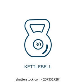 kettlebell Symbol. Dünne lineare Kettlebell-Umrisssymbol einzeln auf weißem Hintergrund. Line Vektor-Kettlebell-Zeichen, Symbol für Web und Mobile