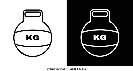 Icono de Kettlebell Vector en blanco y negro con texto "KG". Símbolo de peso minimalista utilizado en el entrenamiento de fuerza, gimnasio, entrenamiento y diseños de culturismo. Ideal para App deportivos, infografía de ejercicios
