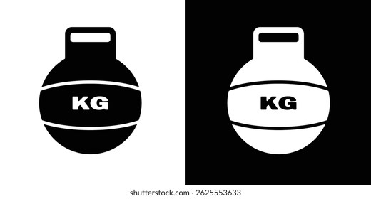 Kettlebell-Ikonenvektor in schwarz-weiß mit "KG"-Text. Minimalistisches Fitness-Gewichtssymbol, das in Krafttraining, Fitnessstudio, Training und Bodybuilding-Designs verwendet wird. Ideal für Sport-Apps, Trainings-Infografik