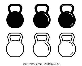 Conjunto vetorial de ícones do Kettlebell. Conjunto de diferentes kettlebells. Ícones de peso. fitness kettlebell. Peso do vetor. Ilustração vetorial de Kettlebell.