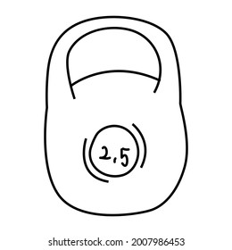 Kettlebell aislada en un fondo blanco. Deportes pesados. Ilustración vectorial para infografía, sitio web o aplicación. Estilo de garabato por contorno.