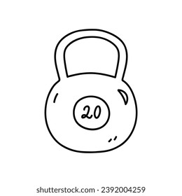 Kettlebell aislada en un fondo blanco. Equipamiento deportivo. Ilustración de vectores dibujada a mano en estilo doodle. Perfecto para el logotipo, la decoración y los diferentes diseños. Estilo de vida saludable.