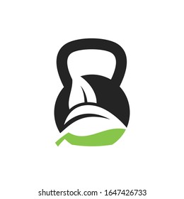Kettlebell Leaf Nature Logo Design Vector. 