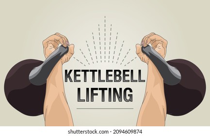 Kettlebell lifting. Heavy kettlebell in both hands. Lifting weights.