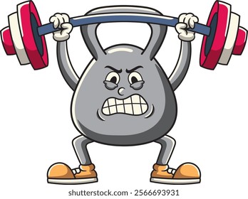 Kettlebell lifting Olympic Barbell Retro Cartoon Character Vector Illustration