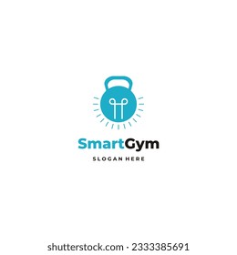 kettlebell with lightbulb logo design on isolated background, smart gym logo icon