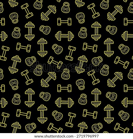 Kettlebell line art seamless pattern background. Dumbbell Weight Illustrations. Doodle gym seamless pattern background. fitness pattern background. Fitness and gym doodle pattern. 
