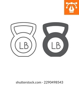 Kettlebell line and solid icon, outline style icon for web site or mobile app, sports equipment and exercise, dumbbell vector illustration, vector graphics with editable strokes.