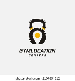 Kettlebell location pin map gym fitness exercise barbell Logo Design