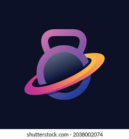 kettlebell logo with planet concept