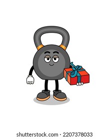 kettlebell mascot illustration giving a gift , character design