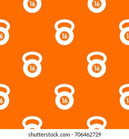 Kettlebell pattern repeat seamless in orange color for any design. Vector geometric illustration