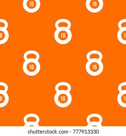 Kettlebell pattern repeat seamless in orange color for any design. Vector geometric illustration