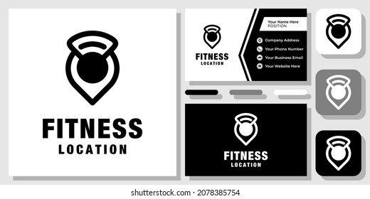 Kettlebell Pin Location Fitness Place Find Gym Workout Logo Design Vector with Business Card Template