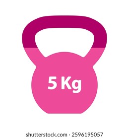 Kettlebell pink Vector icon isolated on a white background, Workout gym tools, accessories. Sport equipment, Gym time concept. Pink kettlebell 5 Kg icon, sport training and fitness design element.