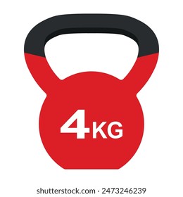 Kettlebell red Vector icon isolated on white background, Workout gym tools, accessories. Sport equipment, Gym time concept. red kettlebell 4 kg icon, sport training and fitness design element.	