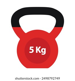 Kettlebell red Vector icon isolated on white background, Workout gym tools, accessories. Sport equipment, Gym time concept. Red kettlebell 5 Kg icon, sport training and fitness design element.