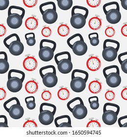 kettlebell and stopwatch seamless pattern vector illustration background for sport concept