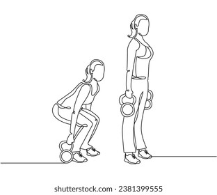 Kettlebell Suitcase recoger ejercicio Plano de línea aislado en el fondo blanco del espacio de copia, Ejercicio de eliminación de maletas ilustración vectorial editable, Dibujo de línea continua de una línea, Ilustración de arte de línea