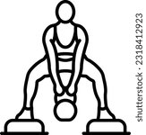 Kettlebell swing vector outline icon design, Healthy lifestyle symbol, Calisthenics sign, Circuit training equipment stock illustration, conventional double-arm swing concept