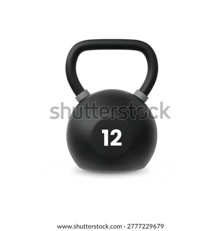 Kettlebell twelve kilograms realistic 3D vector icon. Gym workout and strength training. Sport equipment for exercise with weight lifting workout. Fitness tool isolated on white