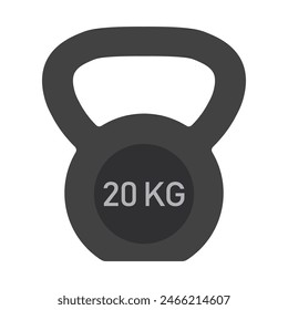 Kettlebell Vector icon isolated on white, Workout gym tools, accessories. Sport equipment, Gym time concept. Black kettlebell 20 kg icon, sport training and fitness design element on white background.