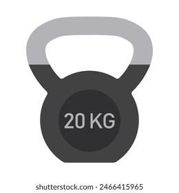 Kettlebell Vector icon isolated on white, Workout gym tools, accessories. Sport equipment, Gym time concept. Black kettlebell 20 kg icon, sport training and fitness design element on white background.