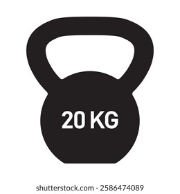 Kettlebell Vector icon isolated on white, Workout gym tools, accessories. Sport equipment, Gym time concept. Black kettlebell 20 kg icon, sport training and fitness design element on white background.