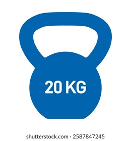 Kettlebell Vector icon isolated on white, Workout gym tools, accessories. Sport equipment, Gym time concept. Blue kettlebell 20 kg icon, sport training and fitness design element on white background.